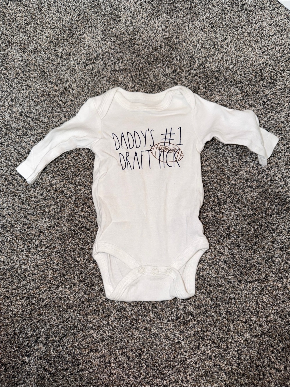 Rae Dunn White Long-Sleeve "Daddy's #1 Draft Pick" Baby One-Piece